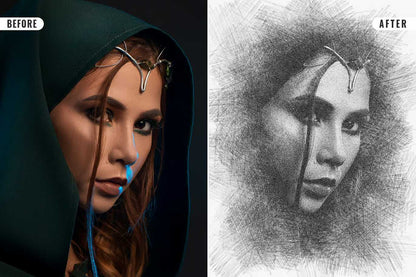 21 Creative Sketching Photoshop Effects Set