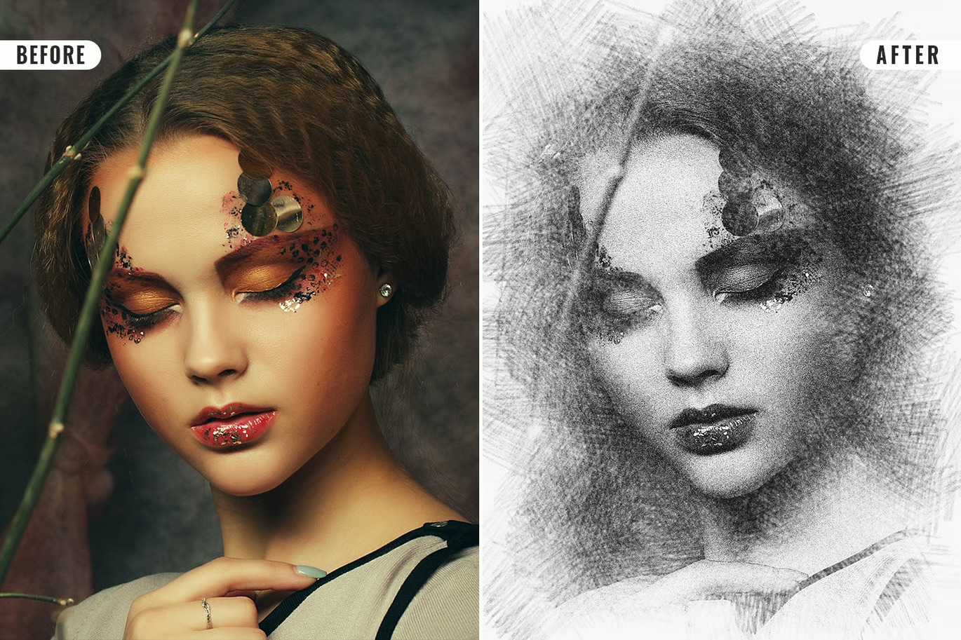 21 Creative Sketching Photoshop Effects Set