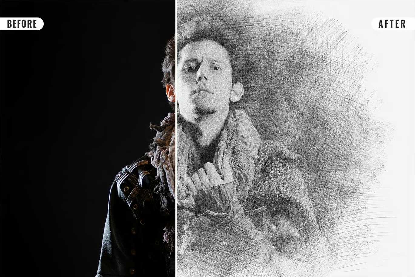 21 Creative Sketching Photoshop Effects Set