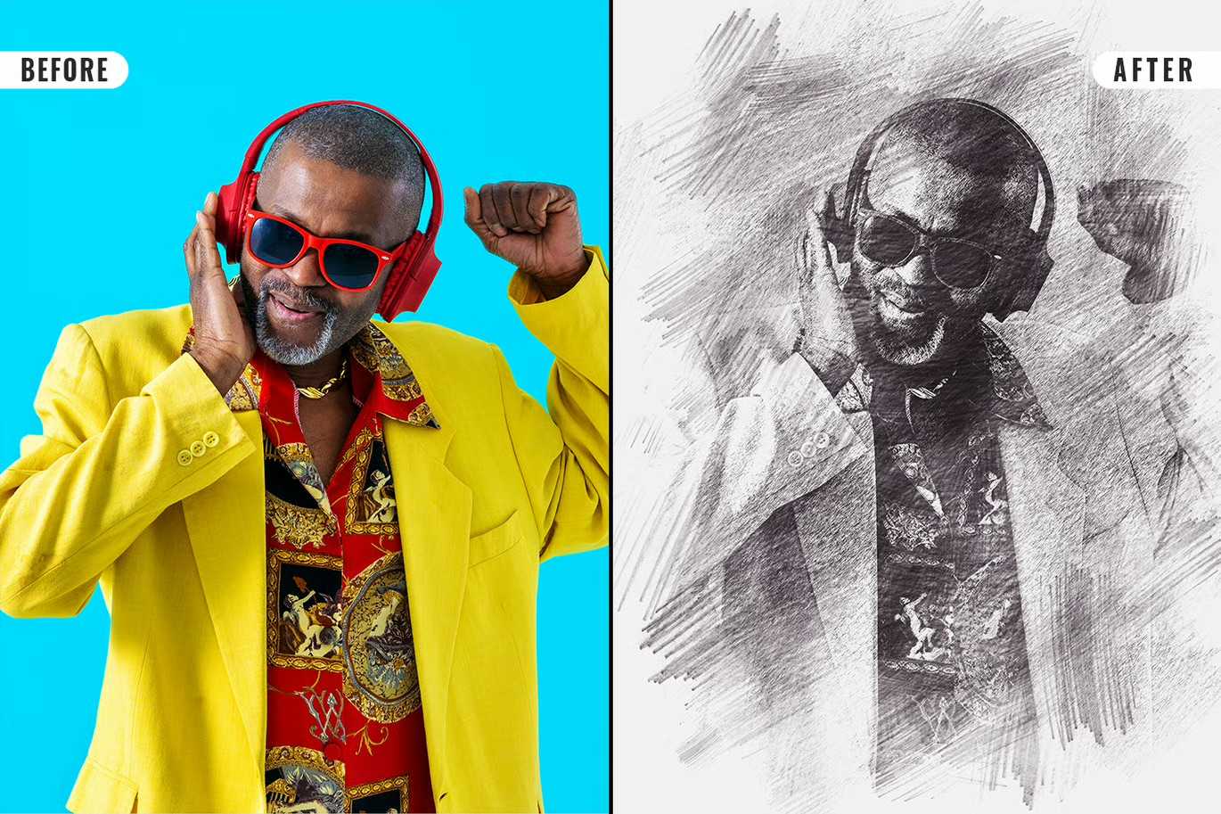 21 Creative Sketching Photoshop Effects Set