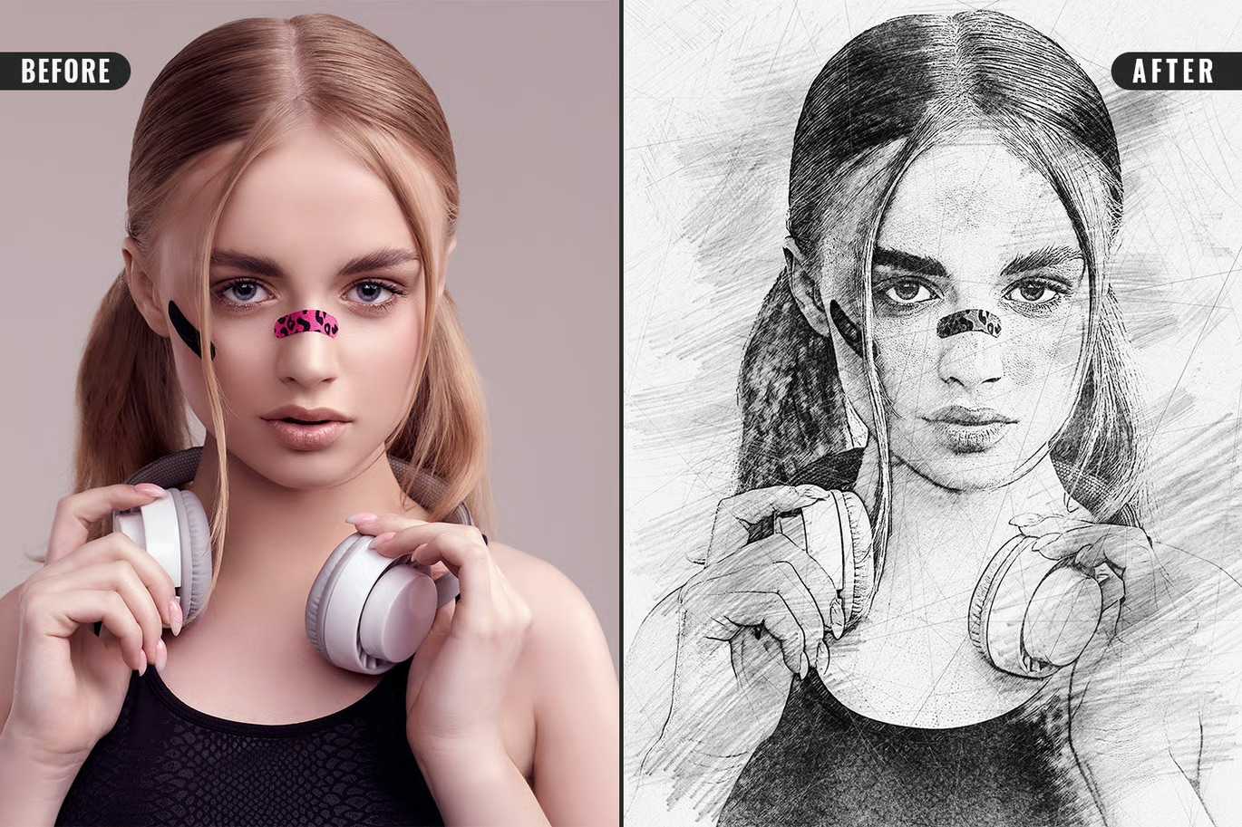 21 Creative Sketching Photoshop Effects Set
