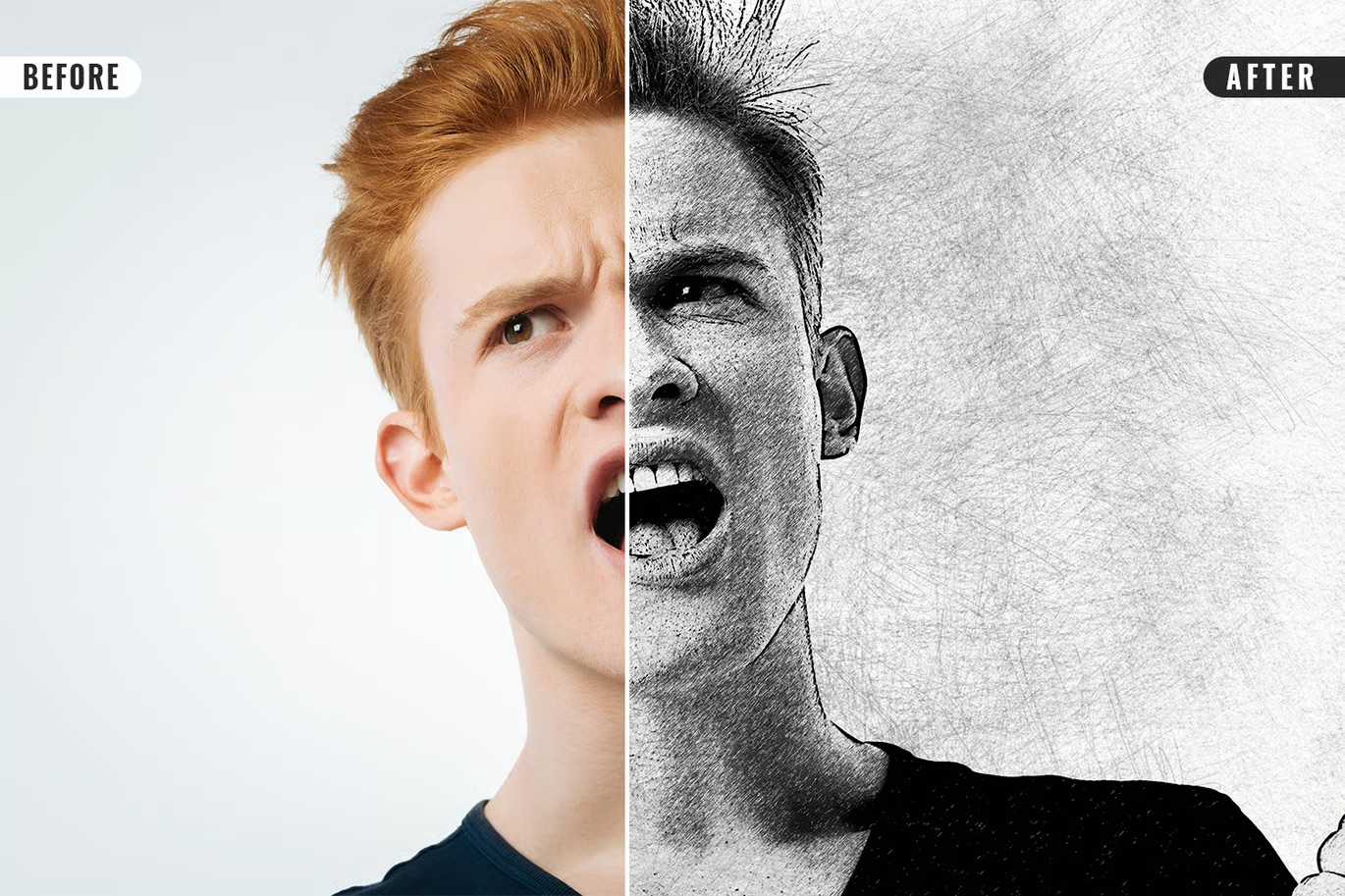 21 Creative Sketching Photoshop Effects Set