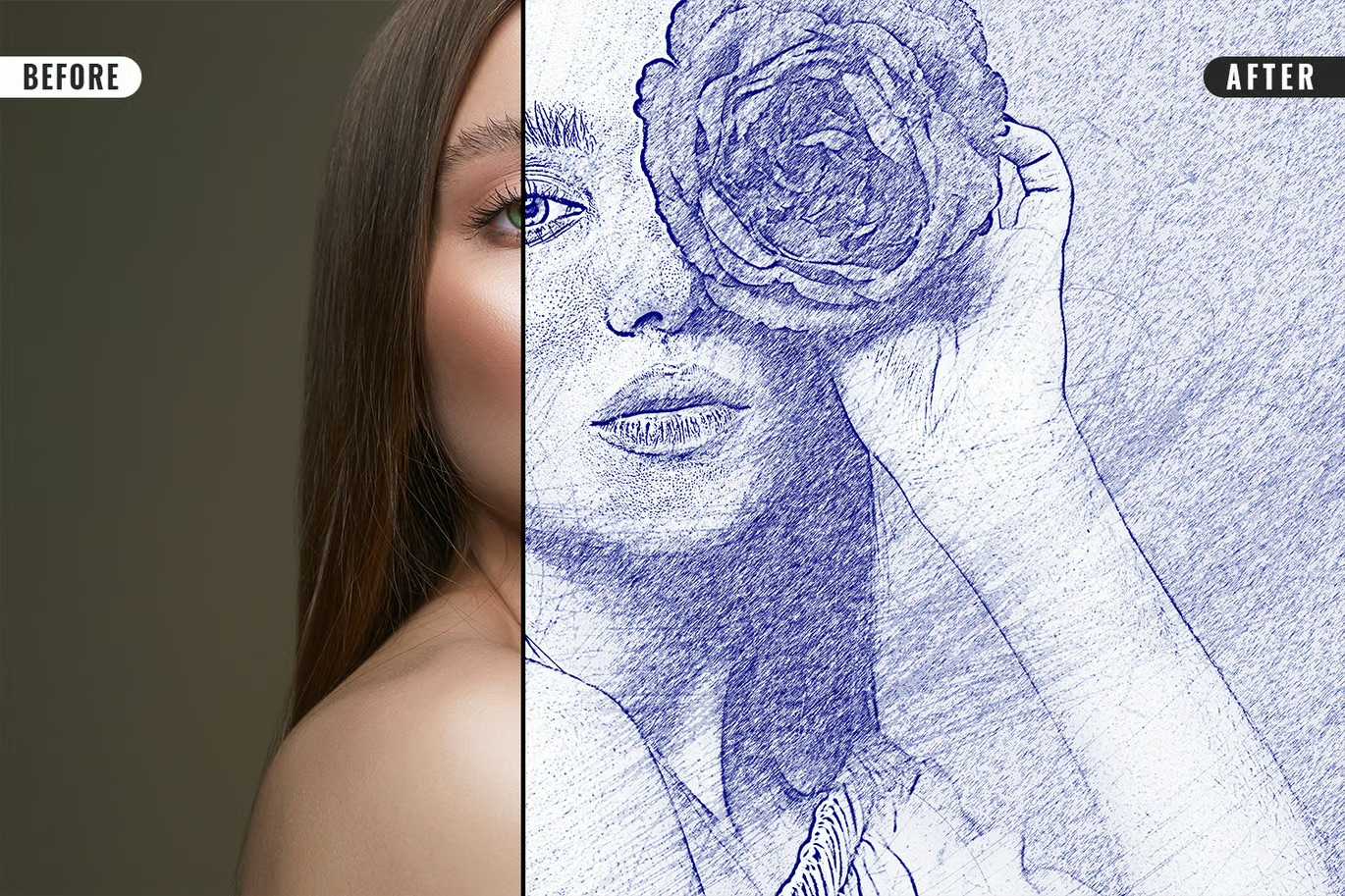 21 Creative Sketching Photoshop Effects Set
