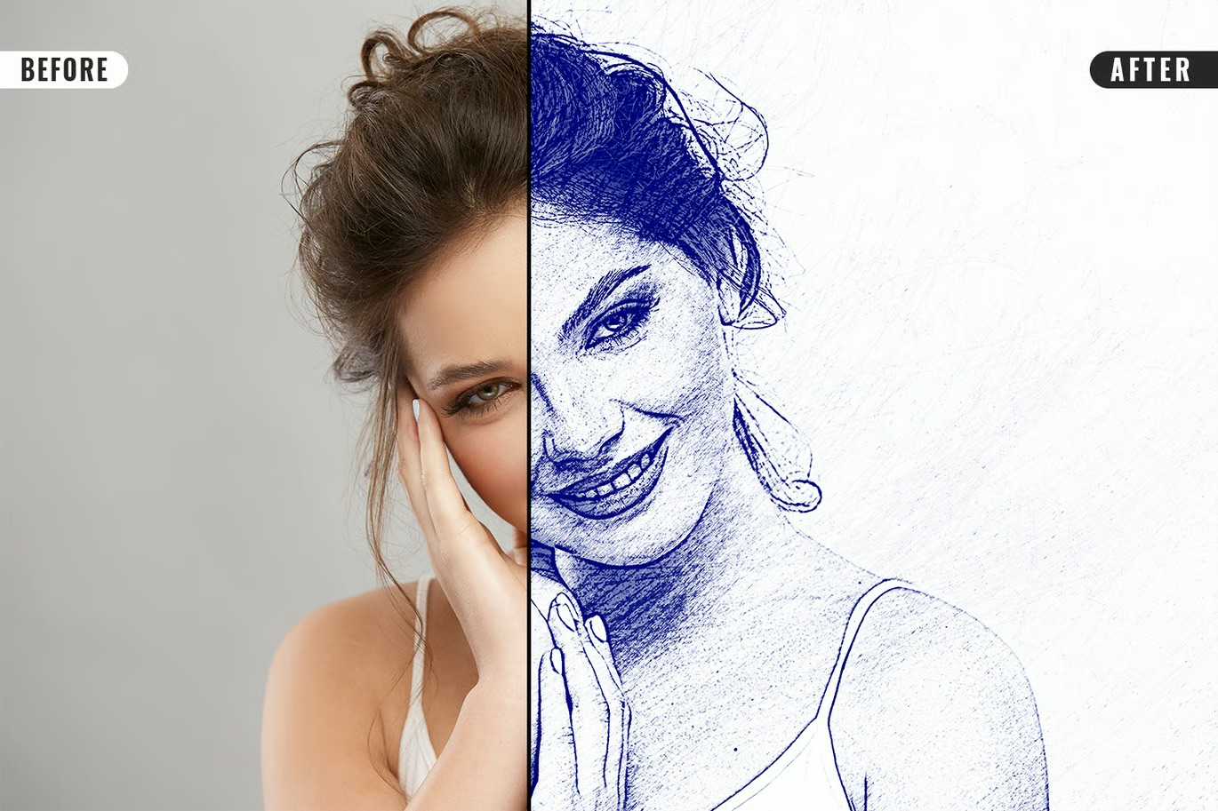 21 Creative Sketching Photoshop Effects Set