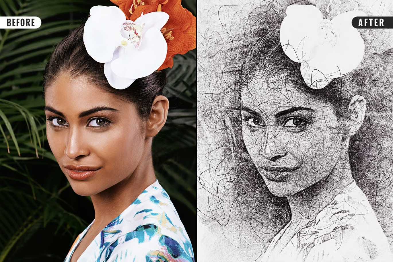 21 Creative Sketching Photoshop Effects Set