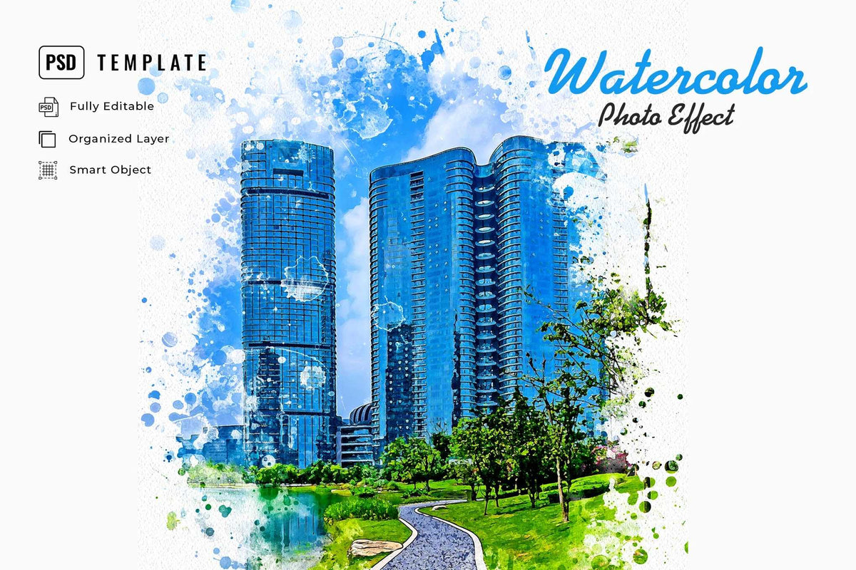 22 Fluid Watercolor Photoshop Effects Collection