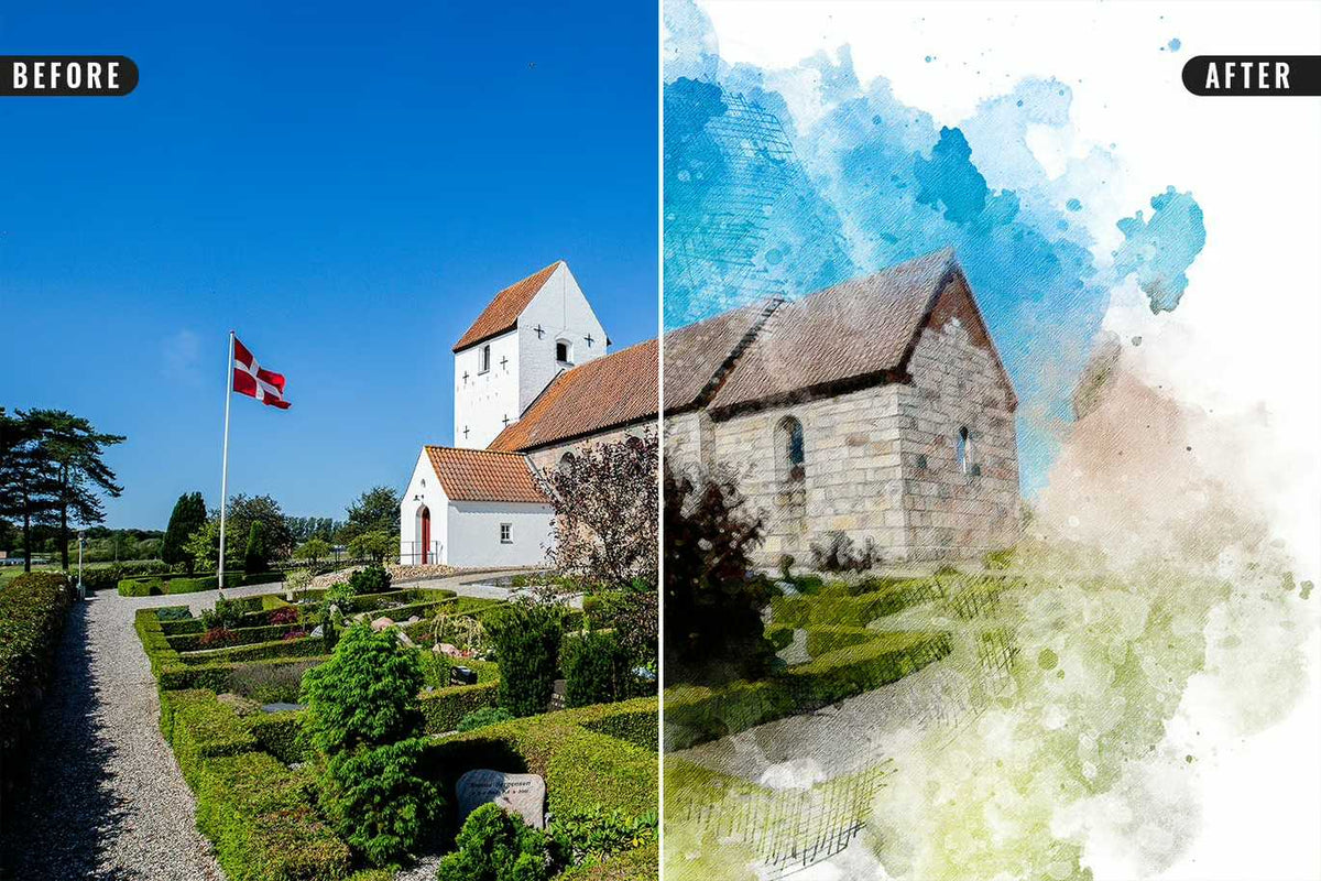 22 Fluid Watercolor Photoshop Effects Collection