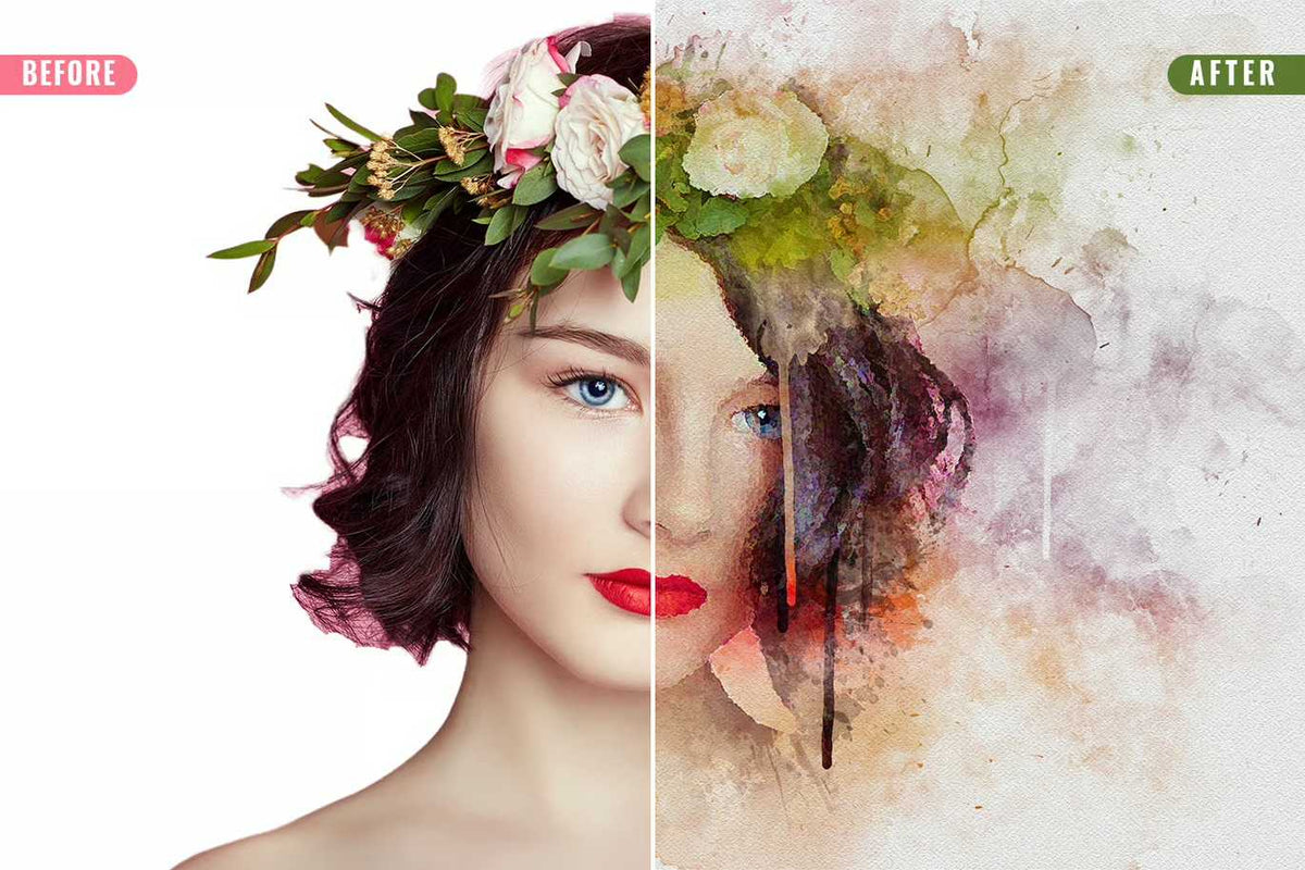 22 Fluid Watercolor Photoshop Effects Collection