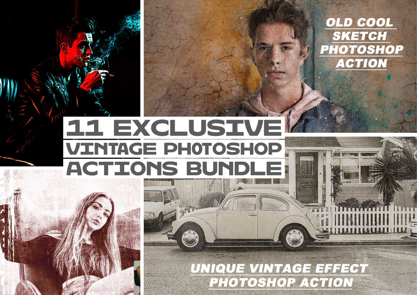 11 Exclusive Vintage Photoshop Actions Bundle - Photoboto