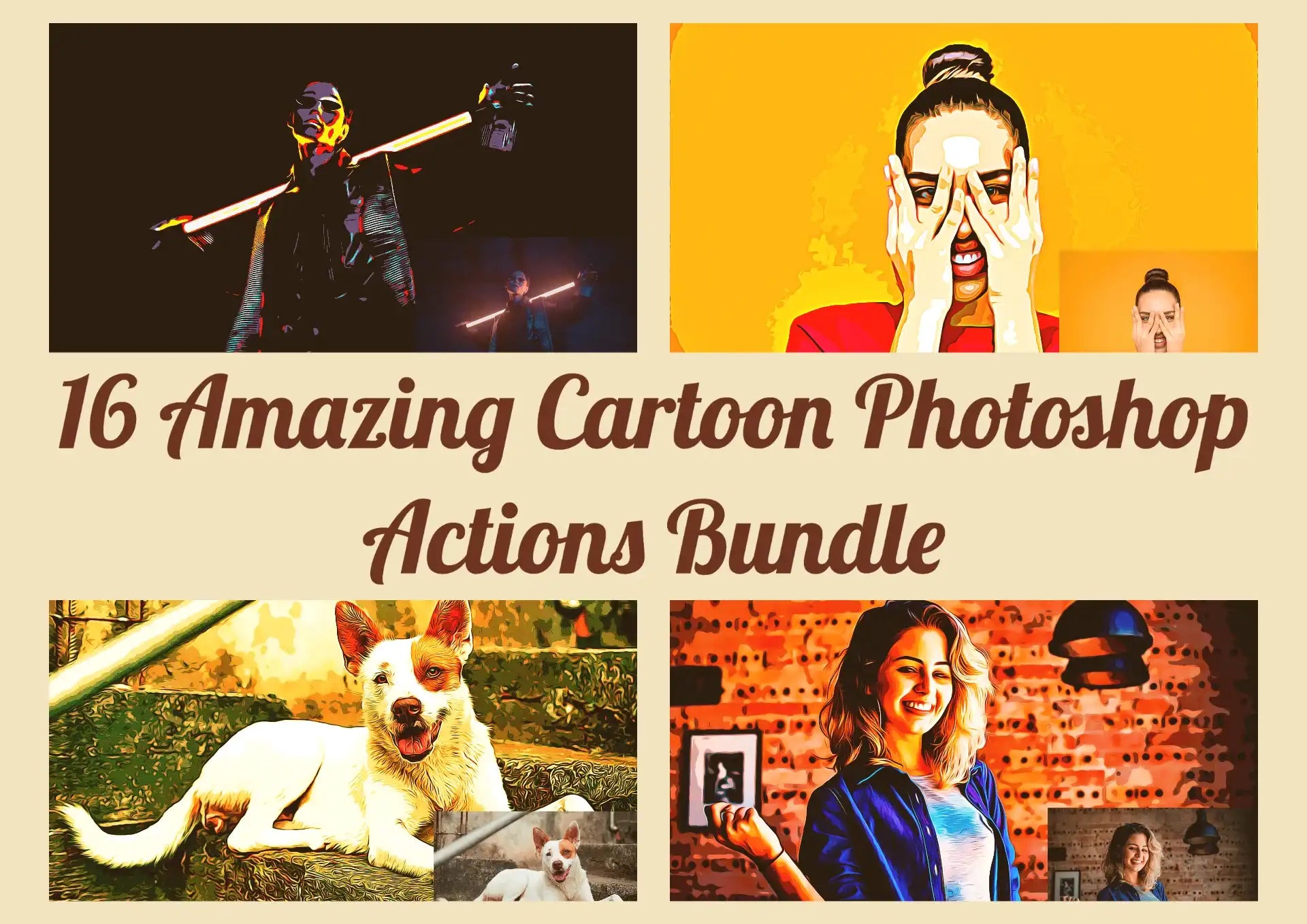 16 Amazing Cartoon Photoshop Actions Bundle - Photoboto