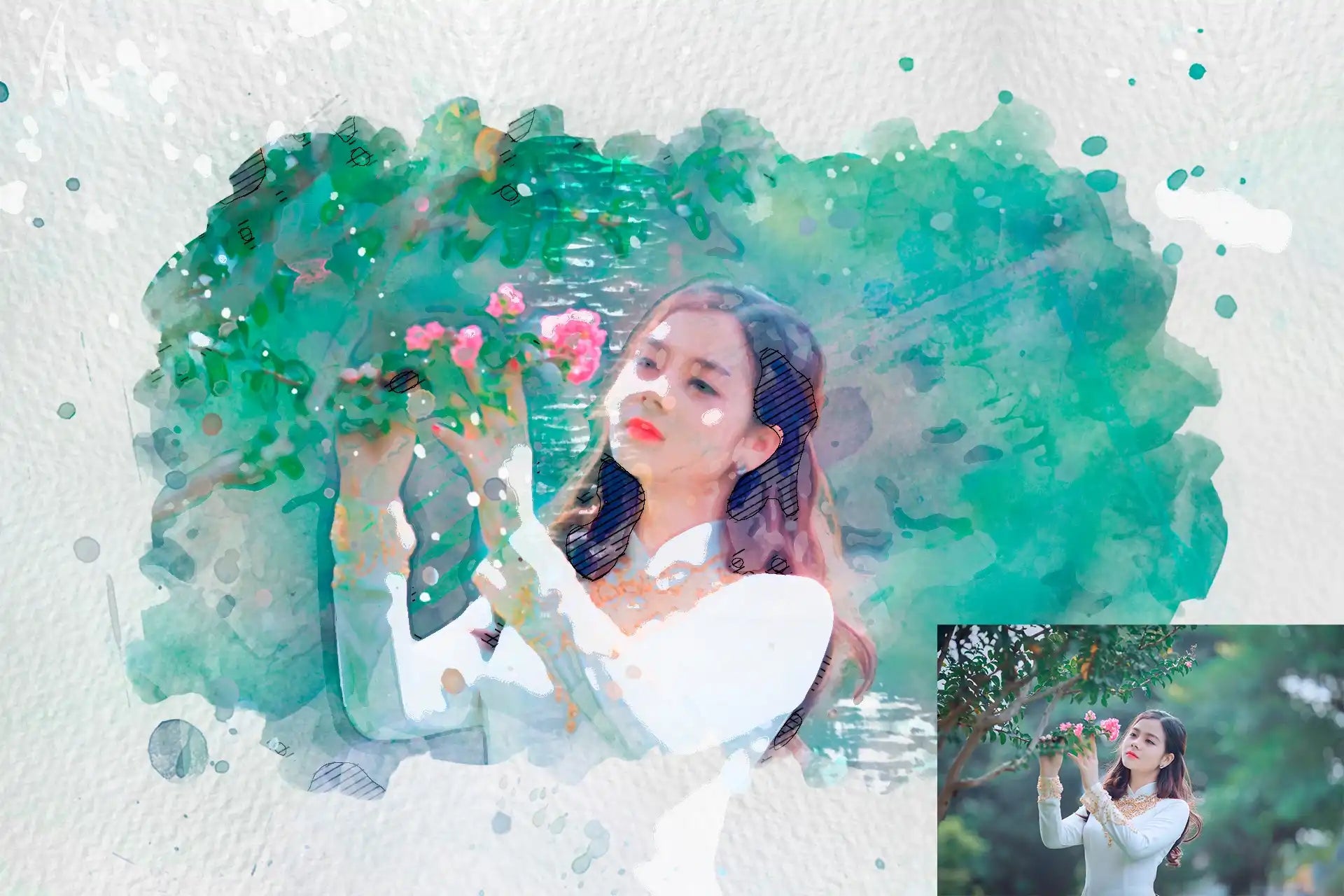 20 Realistic Watercolor Photoshop Actions Bundle - Photoboto